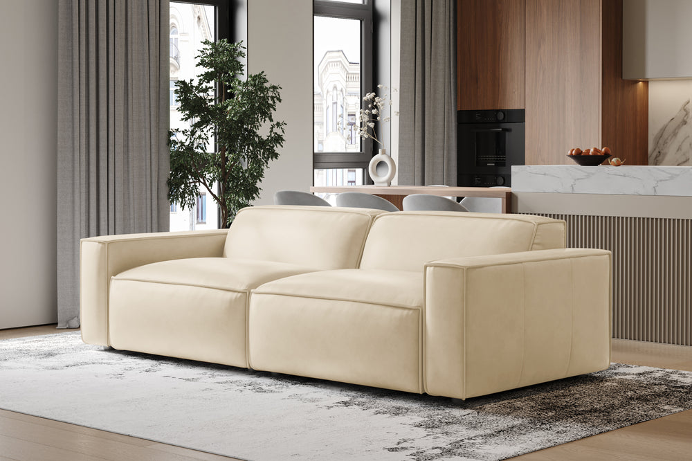 Valencia Nathan Full Aniline Leather Lounge Modular Sofa, Loveseat, Antique White