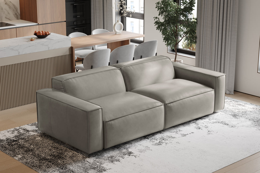 Valencia Nathan Full Aniline Leather Lounge Modular Sofa, Loveseat, Light Grey