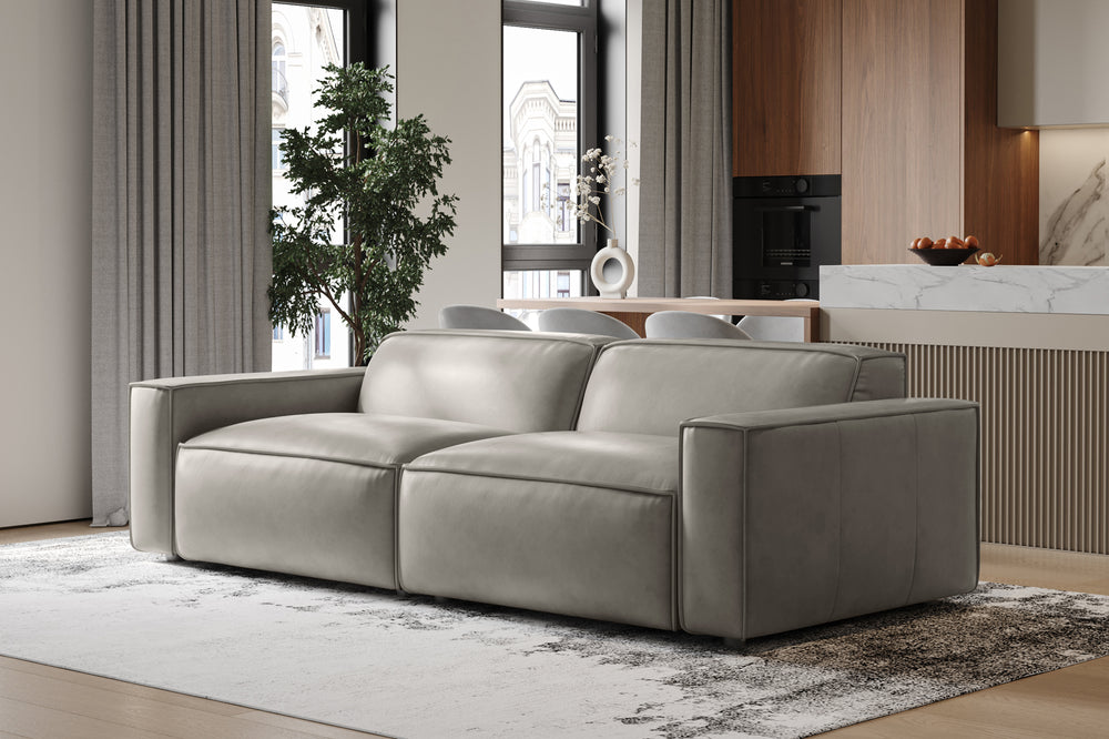 Valencia Nathan Full Aniline Leather Lounge Modular Sofa, Loveseat, Light Grey