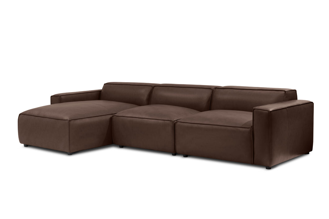 Valencia Nathan Full Aniline Leather Lounge Modular Sofa, Three Seats With Left Chaise, Dark Chocolate