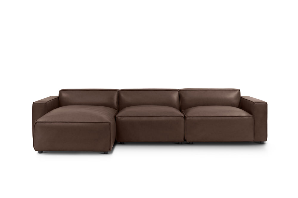 Valencia Nathan Full Aniline Leather Lounge Modular Sofa, Three Seats With Left Chaise, Dark Chocolate