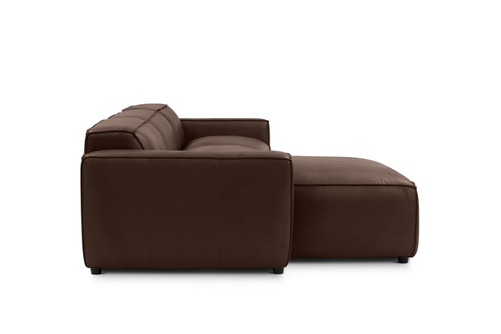 Valencia Nathan Full Aniline Leather Lounge Modular Sofa, Three Seats With Left Chaise, Dark Chocolate