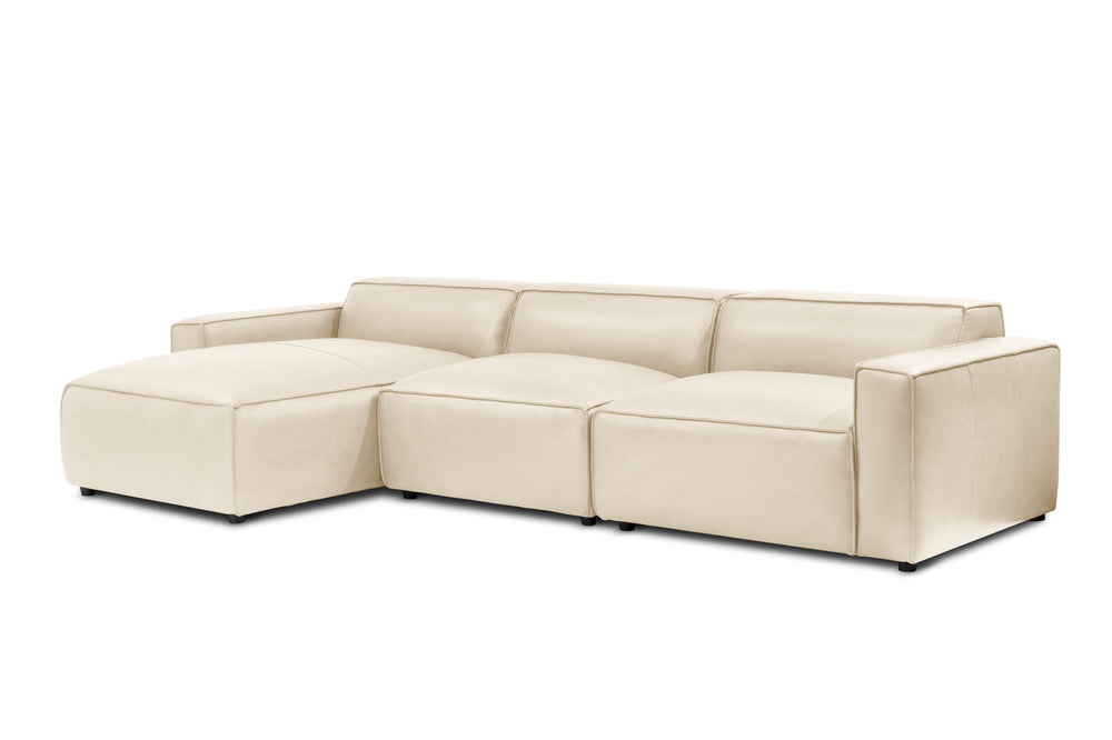 Valencia Nathan Full Aniline Leather Lounge Modular Sofa, Three Seats With Left Chaise, Antique White