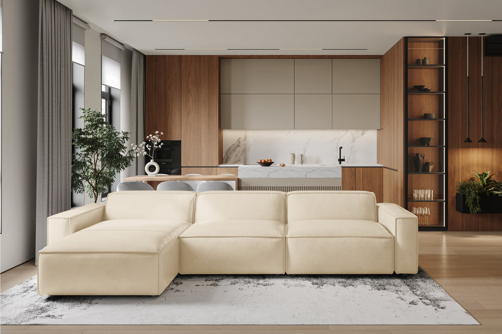 Valencia Nathan Full Aniline Leather Lounge Modular Sofa, Three Seats With Left Chaise, Antique White