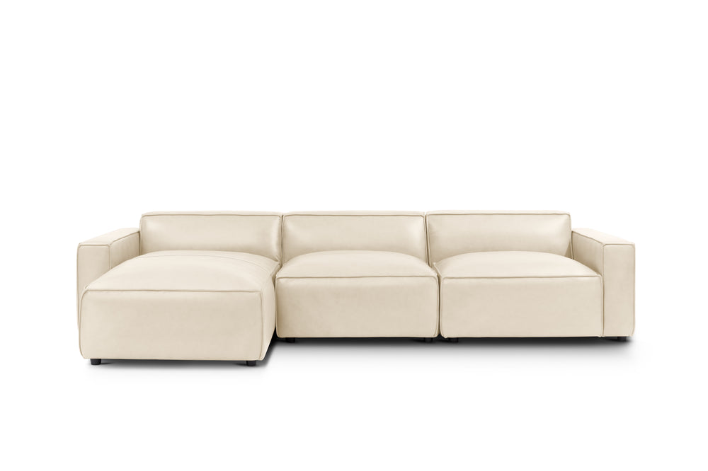 Valencia Nathan Full Aniline Leather Lounge Modular Sofa, Three Seats With Left Chaise, Antique White