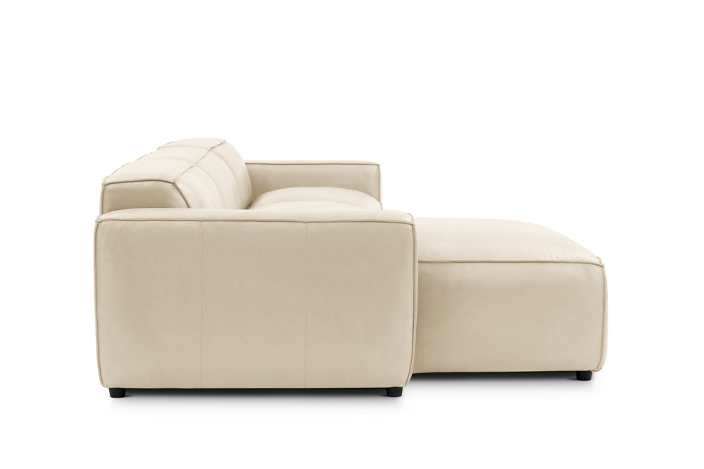 Valencia Nathan Full Aniline Leather Lounge Modular Sofa, Three Seats With Left Chaise, Antique White