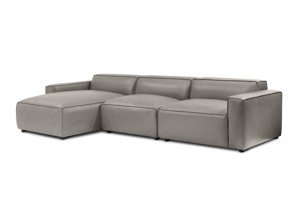 Valencia Nathan Full Aniline Leather Lounge Modular Sofa, Three Seats With Left Chaise, Light Grey