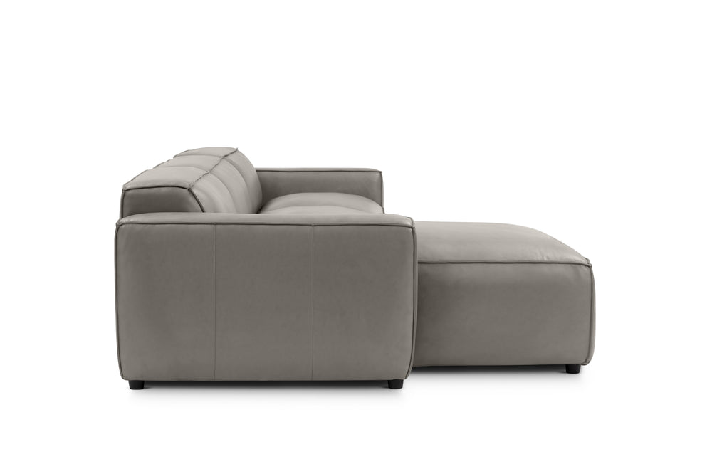 Valencia Nathan Full Aniline Leather Lounge Modular Sofa, Three Seats With Left Chaise, Light Grey