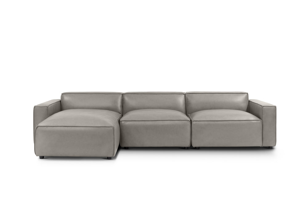 Valencia Nathan Full Aniline Leather Lounge Modular Sofa, Three Seats With Left Chaise, Light Grey