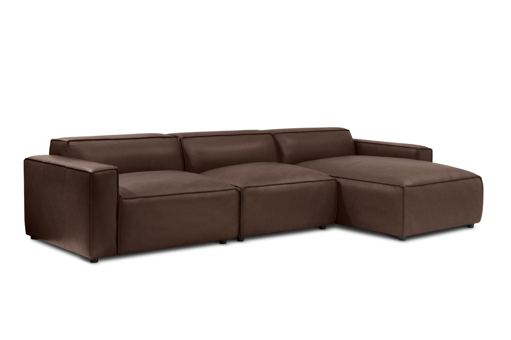 Valencia Nathan Full Aniline Leather Lounge Modular Sofa, Three Seats with Right Chaise, Dark Chocolate