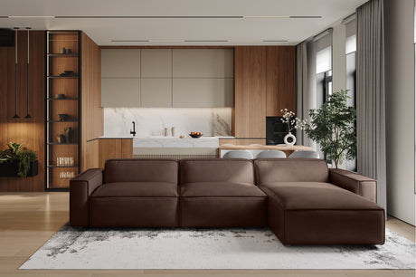 Valencia Nathan Full Aniline Leather Lounge Modular Sofa, Three Seats with Right Chaise, Dark Chocolate