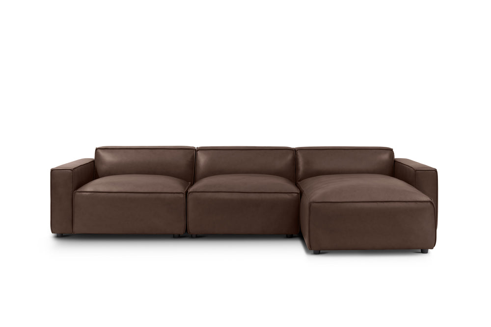 Valencia Nathan Full Aniline Leather Lounge Modular Sofa, Three Seats with Right Chaise, Dark Chocolate