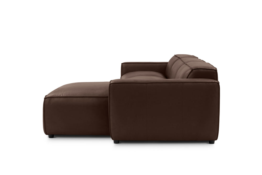 Valencia Nathan Full Aniline Leather Lounge Modular Sofa, Three Seats with Right Chaise, Dark Chocolate