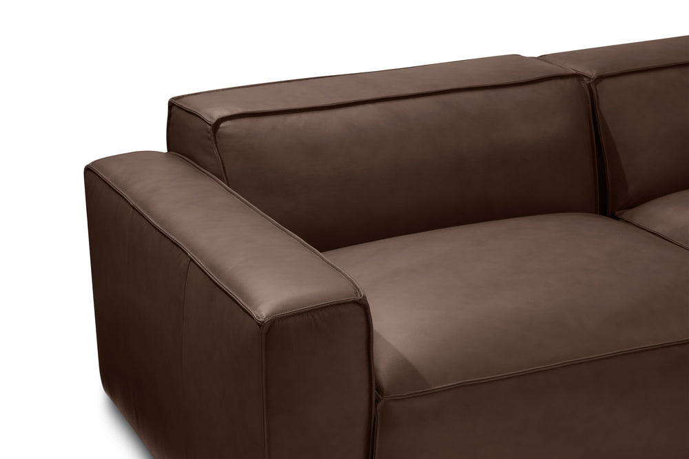 Valencia Nathan Full Aniline Leather Lounge Modular Sofa, Three Seats with Right Chaise, Dark Chocolate