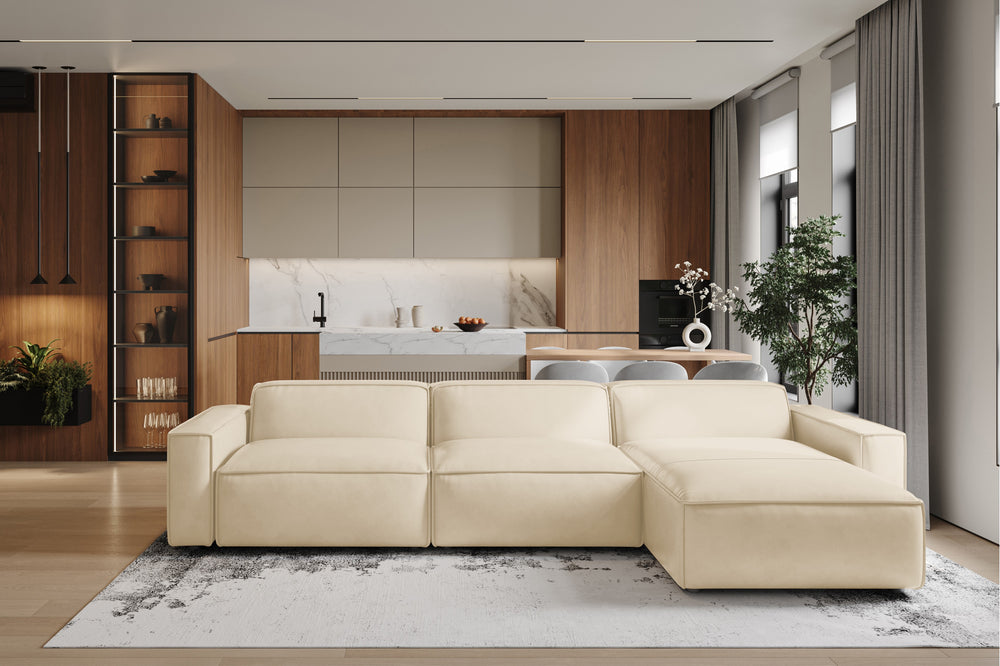 Valencia Nathan Full Aniline Leather Lounge Modular Sofa, Three Seats with Right Chaise, Antique White