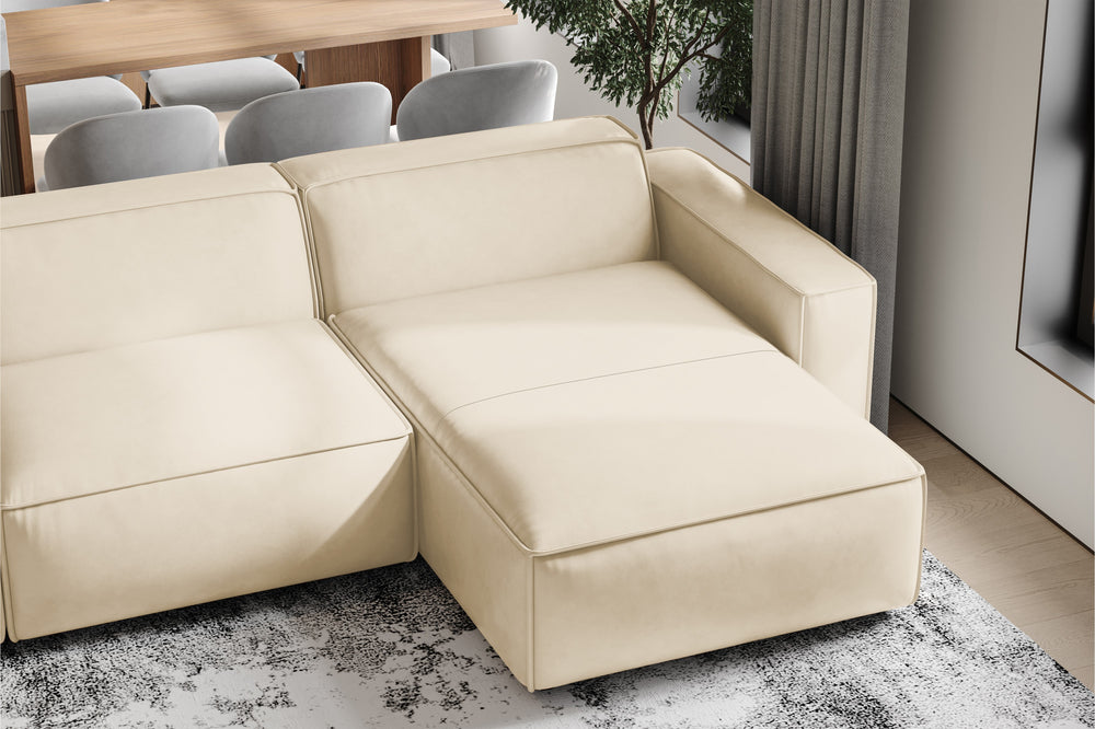 Valencia Nathan Full Aniline Leather Lounge Modular Sofa, Three Seats with Right Chaise, Antique White