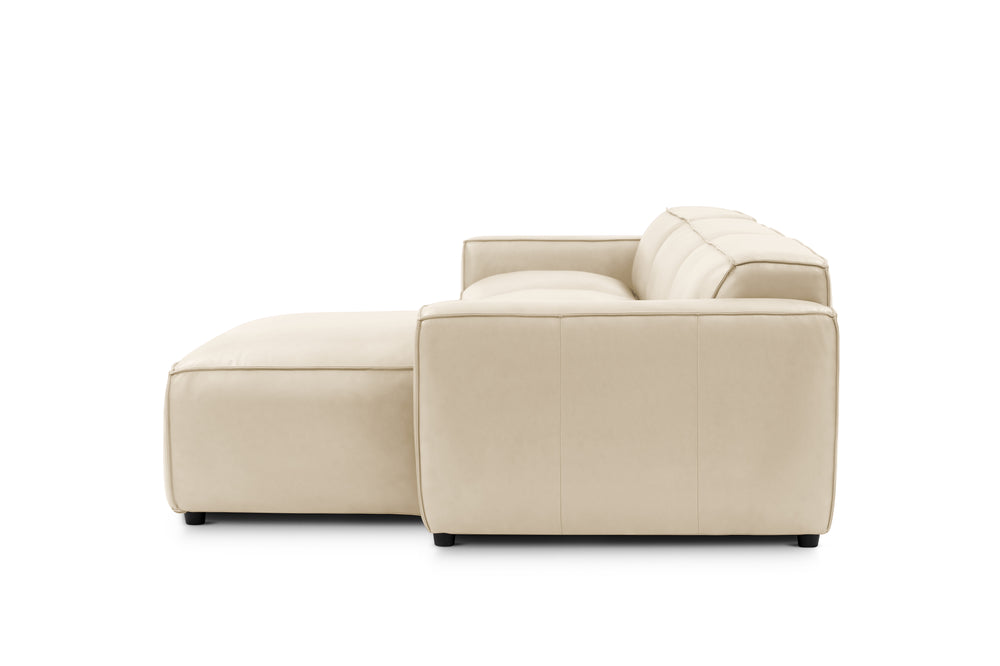 Valencia Nathan Full Aniline Leather Lounge Modular Sofa, Three Seats with Right Chaise, Antique White