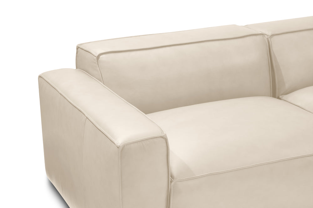 Valencia Nathan Full Aniline Leather Lounge Modular Sofa, Three Seats with Right Chaise, Antique White