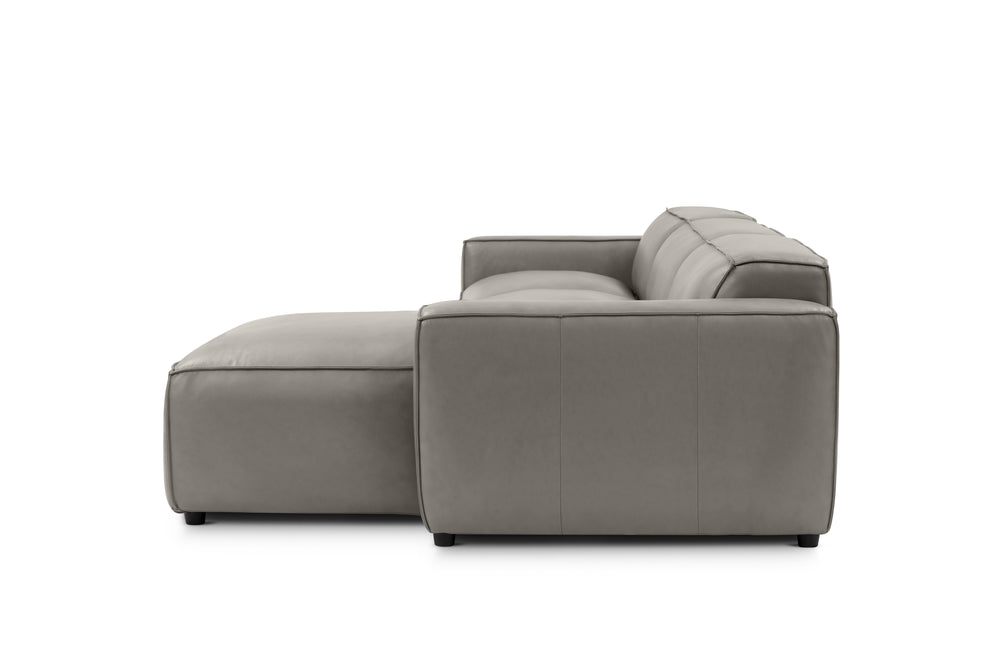 Valencia Nathan Full Aniline Leather Lounge Modular Sofa, Three Seats with Right Chaise, Light Grey