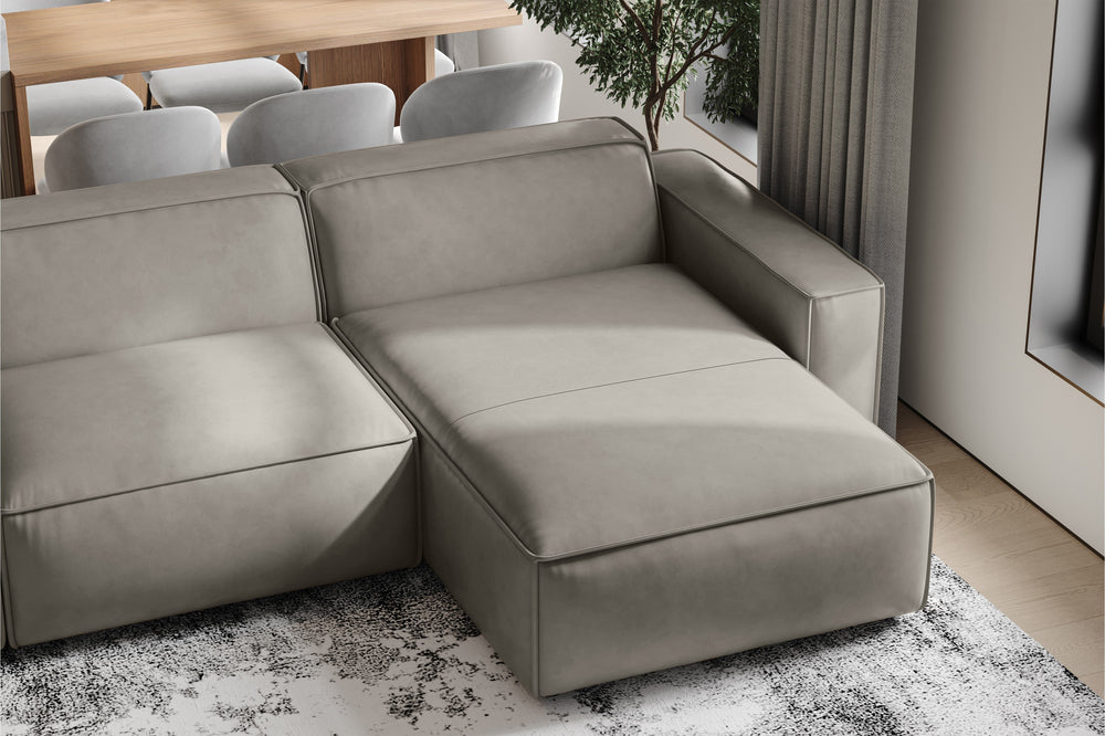 Valencia Nathan Full Aniline Leather Lounge Modular Sofa, Three Seats with Right Chaise, Light Grey