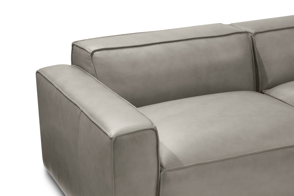 Valencia Nathan Full Aniline Leather Lounge Modular Sofa, Three Seats with Right Chaise, Light Grey