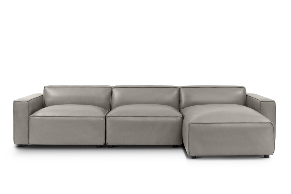 Valencia Nathan Full Aniline Leather Lounge Modular Sofa, Three Seats with Right Chaise, Light Grey