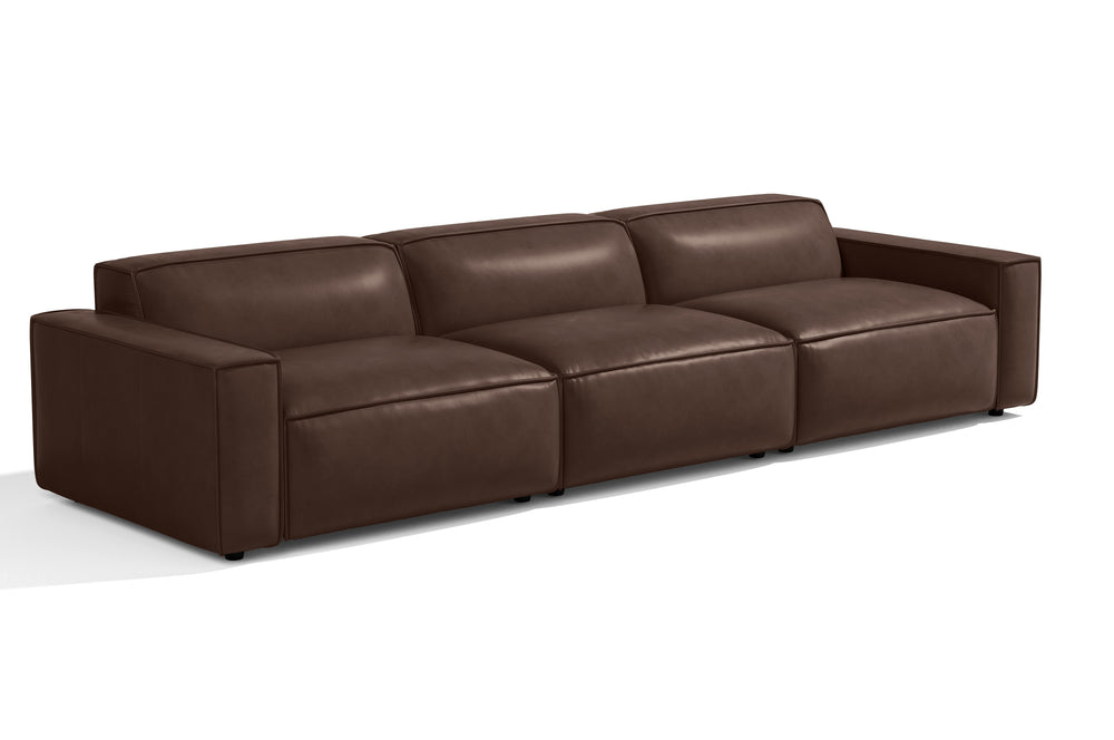 Valencia Nathan Full Aniline Leather Lounge Modular Sofa, Three Seats, Dark Chocolate