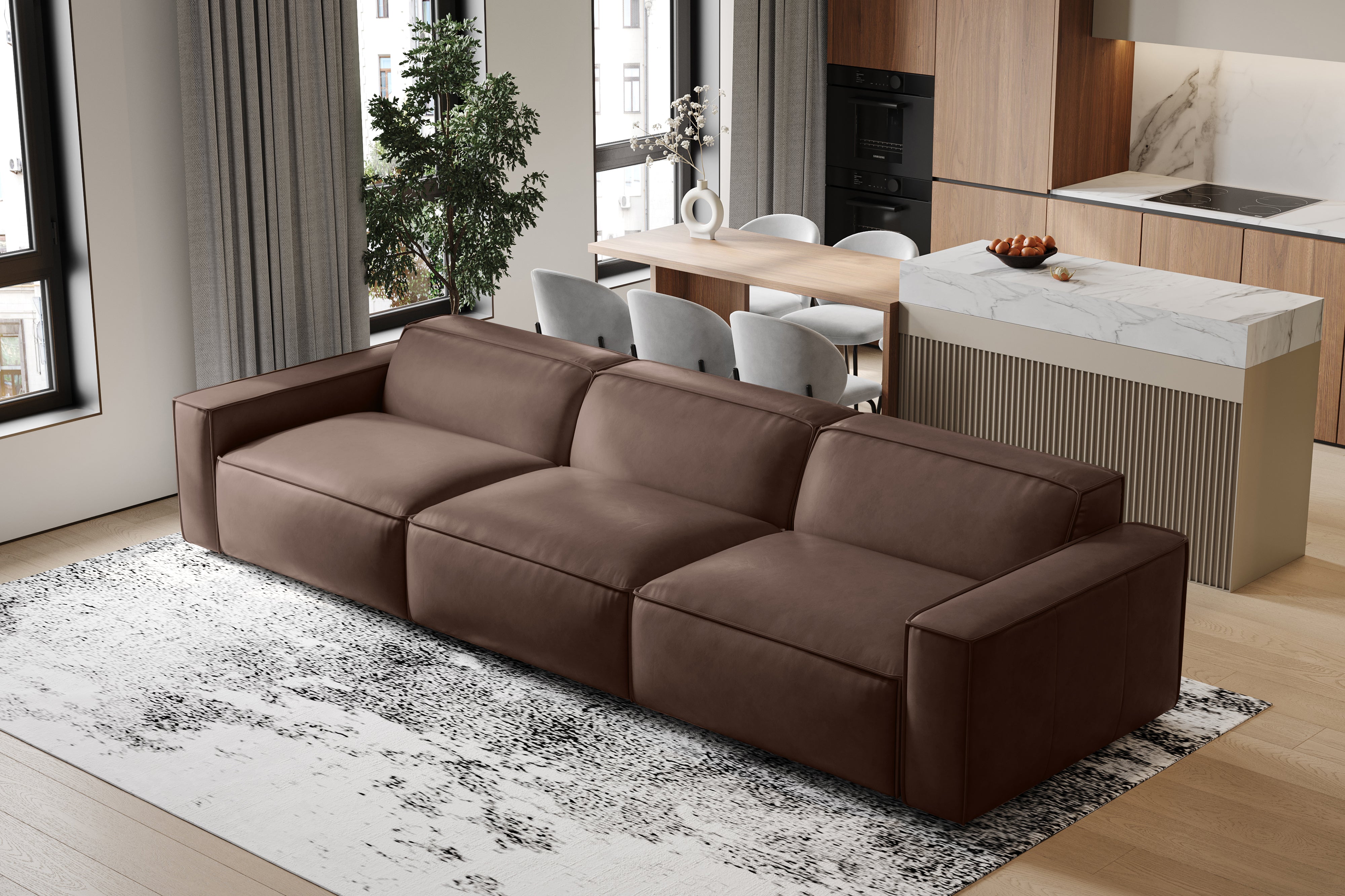 Valencia Nathan Full Aniline Leather Lounge Modular Sofa, Three Seats,
