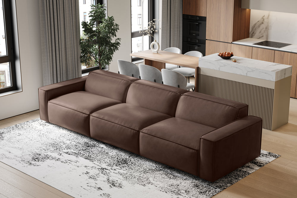 Valencia Nathan Full Aniline Leather Lounge Modular Sofa, Three Seats, Dark Chocolate