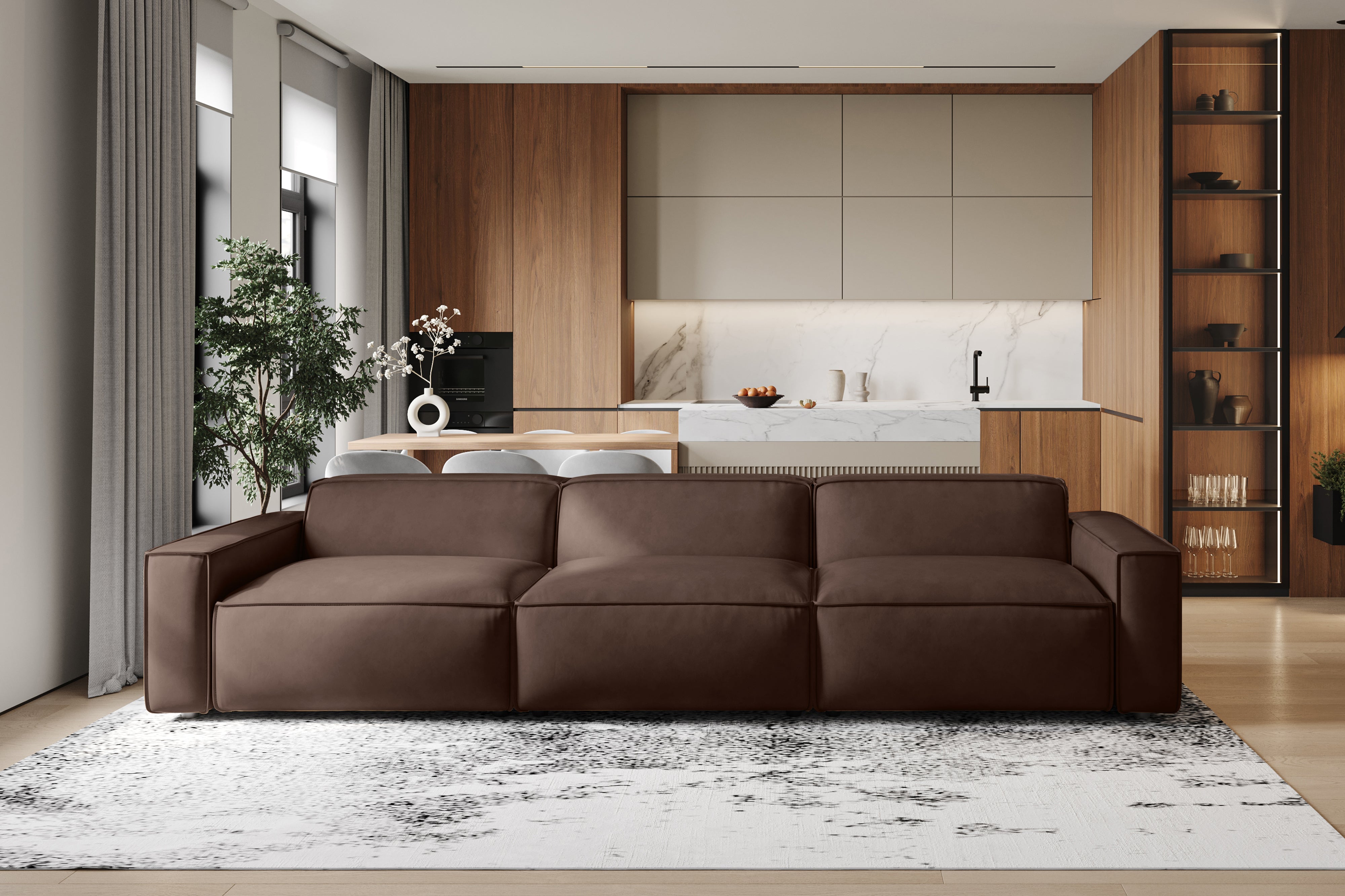 Valencia Nathan Full Aniline Leather Lounge Modular Sofa, Three Seats,