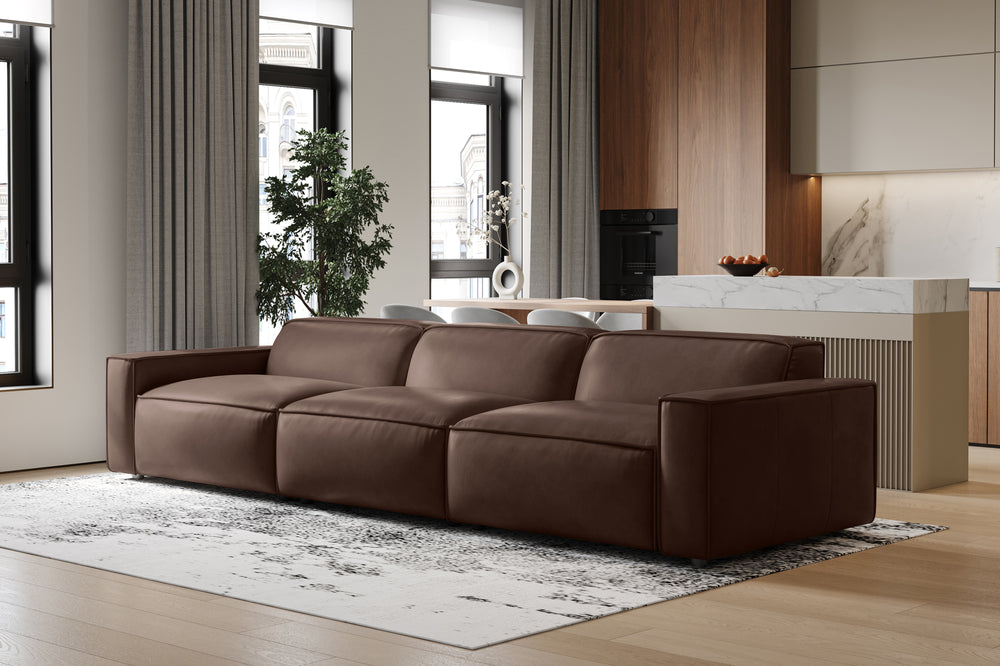 Valencia Nathan Full Aniline Leather Lounge Modular Sofa, Three Seats, Dark Chocolate