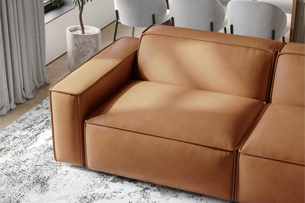 Valencia Nathan Full Aniline Leather Lounge Modular Sofa, Three Seats, Caramel Brown Color