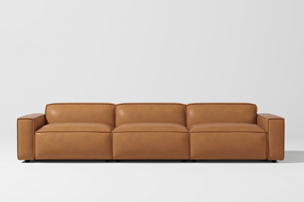 Valencia Nathan Full Aniline Leather Lounge Modular Sofa, Three Seats, Caramel Brown Color