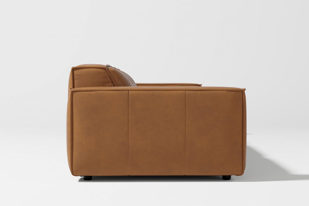 Valencia Nathan Full Aniline Leather Lounge Modular Sofa, Three Seats, Caramel Brown Color