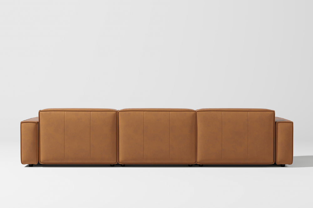 Valencia Nathan Full Aniline Leather Lounge Modular Sofa, Three Seats, Caramel Brown Color