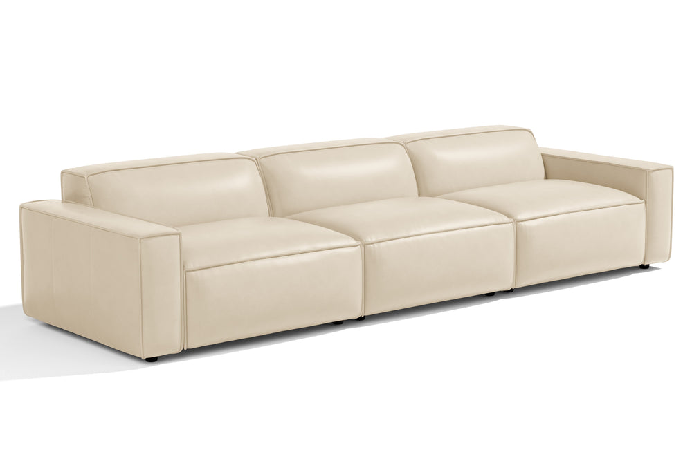 Valencia Nathan Full Aniline Leather Lounge Modular Sofa, Three Seats, Antique White