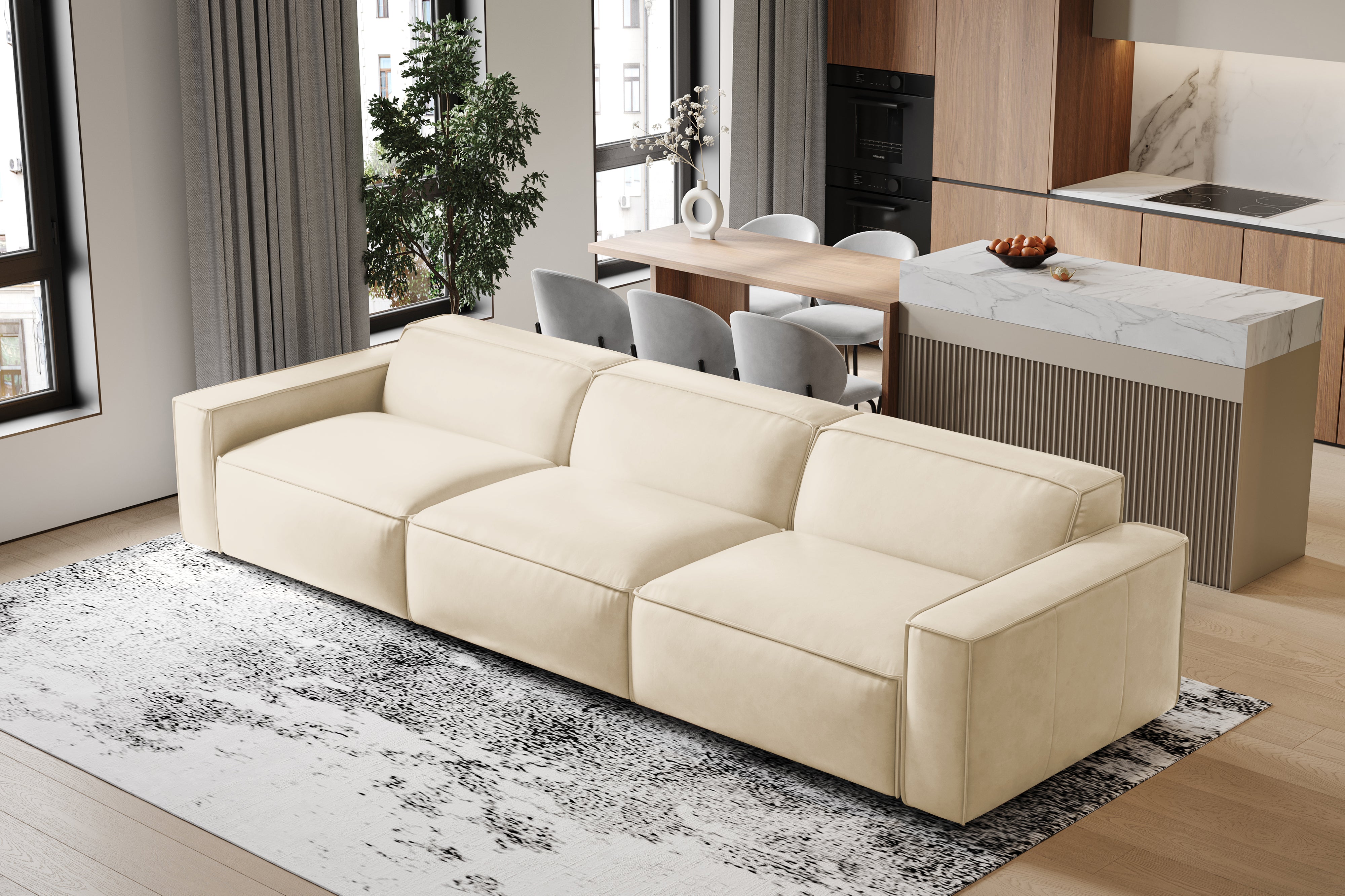 Valencia Nathan Full Aniline Leather Lounge Modular Sofa, Three Seats,