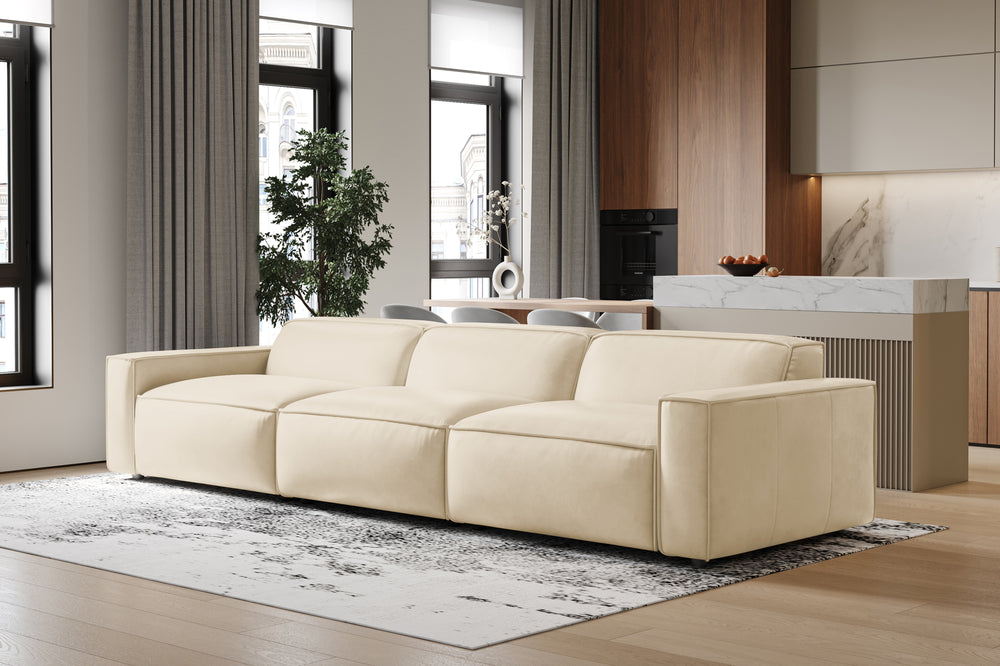 Valencia Nathan Full Aniline Leather Lounge Modular Sofa, Three Seats, Antique White