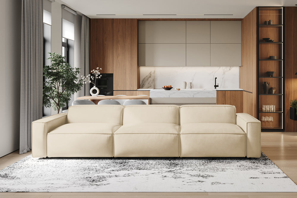 Valencia Nathan Full Aniline Leather Lounge Modular Sofa, Three Seats, Antique White