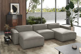 Valencia Nathan Full Aniline Leather Theater Lounge Modular Sofa with Down Feather, Row of 3 Double Chaise, Light Grey