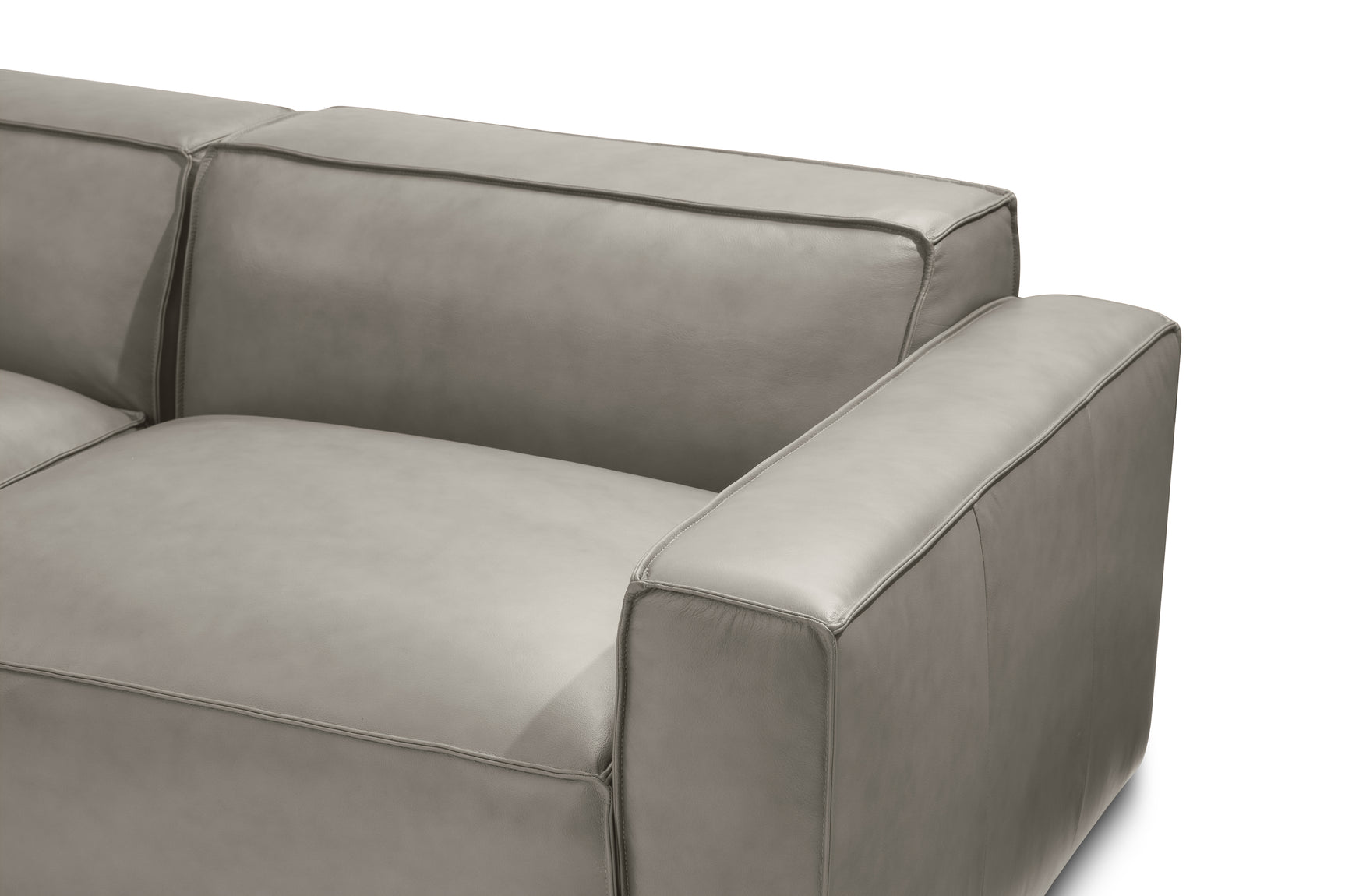 Valencia Nathan Full Aniline Leather Theater Lounge Modular Sofa with Down Feather, Row of 3 Double Chaise, Light Grey