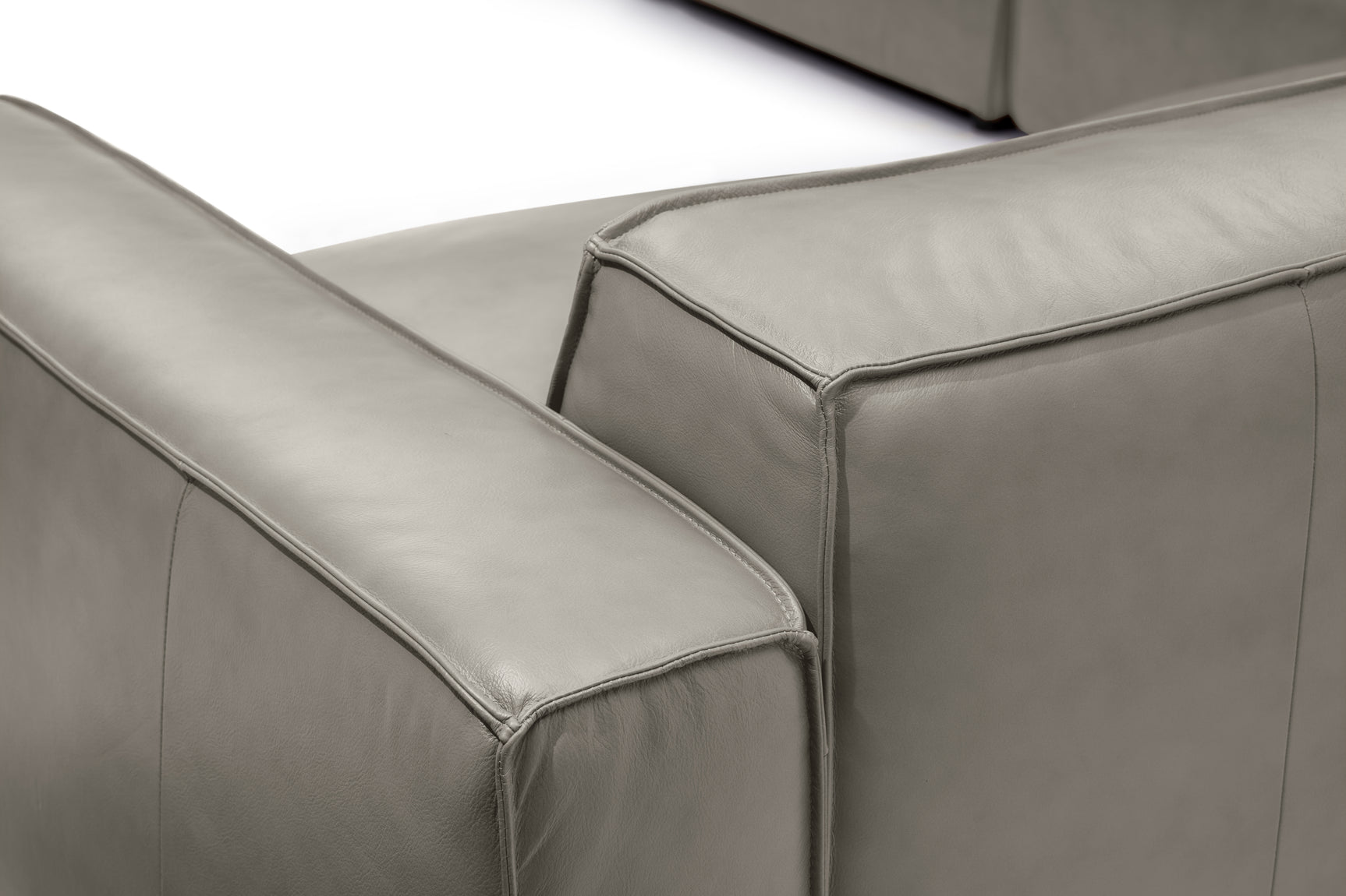 Valencia Nathan Full Aniline Leather Theater Lounge Modular Sofa with Down Feather, Row of 3 Double Chaise, Light Grey