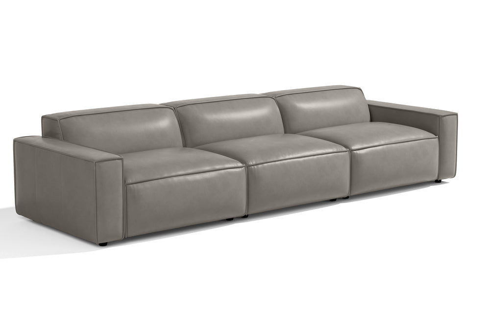 Valencia Nathan Full Aniline Leather Lounge Modular Sofa, Three Seats, Light Grey