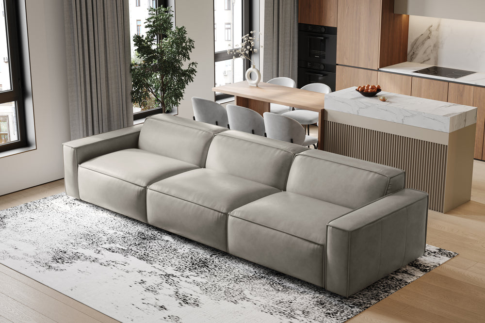 Valencia Nathan Full Aniline Leather Lounge Modular Sofa, Three Seats, Light Grey