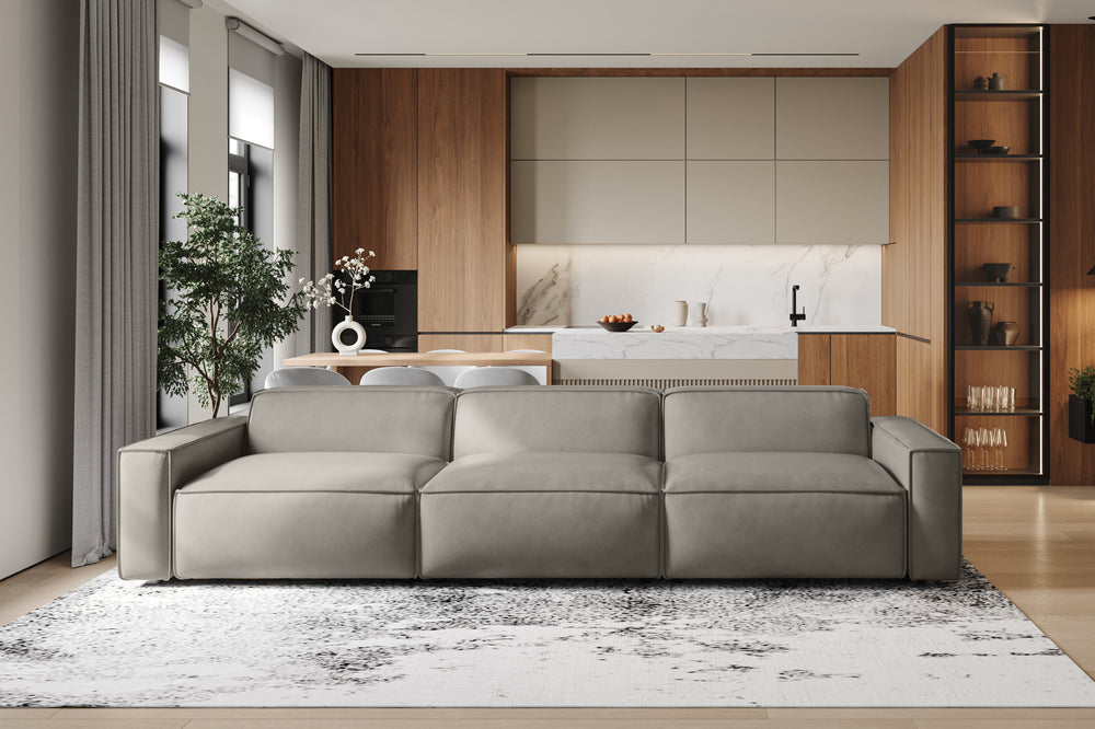 Valencia Nathan Full Aniline Leather Lounge Modular Sofa, Three Seats, Light Grey