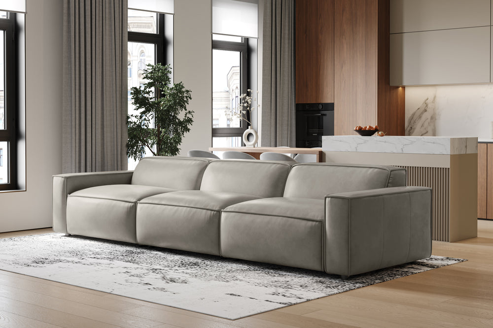 Valencia Nathan Full Aniline Leather Lounge Modular Sofa, Three Seats, Light Grey