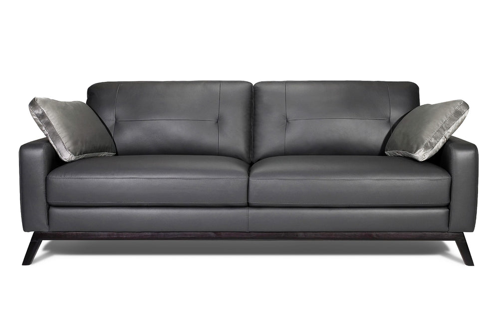 Valencia Francesca Mid Century Top Grain Leather Width Sofa, Charcoal Grey