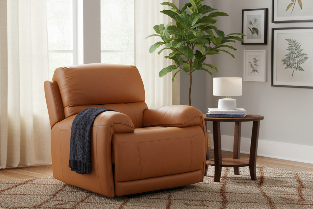 Valencia Oliver Top Grain Leather Recliner Chair, Cognac