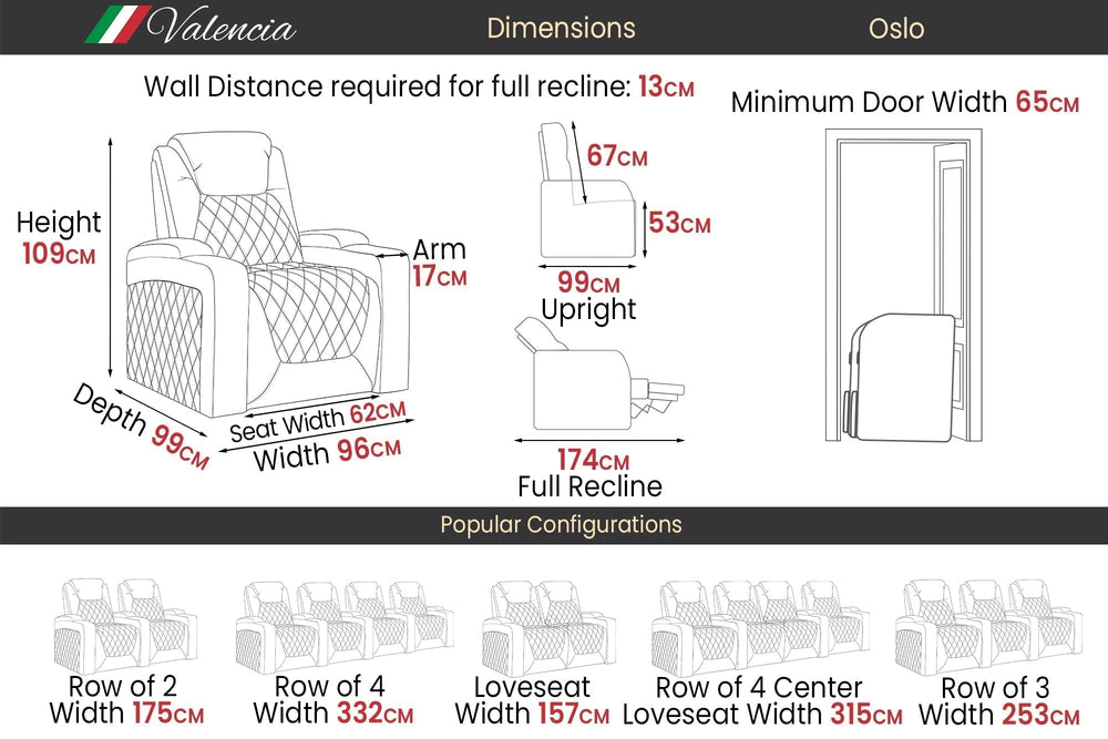 Valencia Oslo Home Cinema Seating, Row of 4 Black