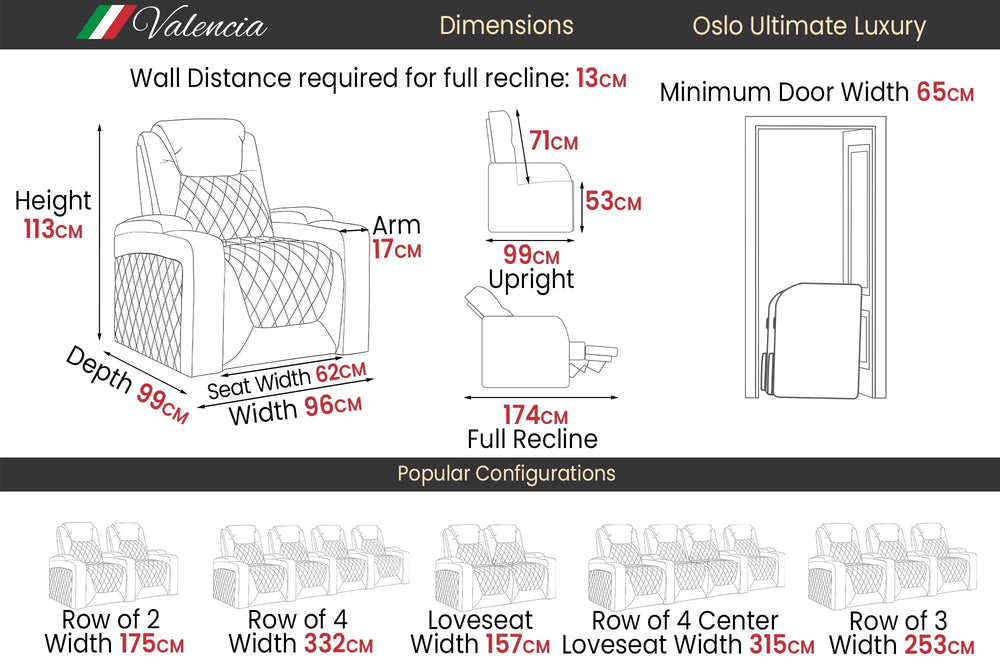 Valencia Oslo Ultimate Luxury Edition Row of 3 Onyx with Gold Stitching